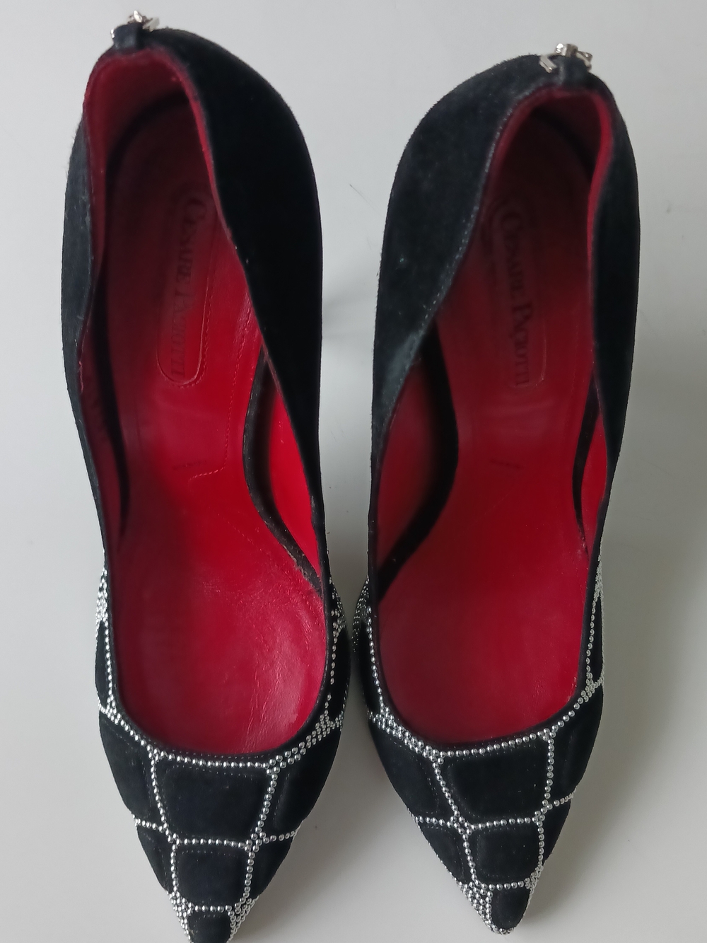 Gianvito Rossi Black Suede Pointed Toe Heels with Red Lining